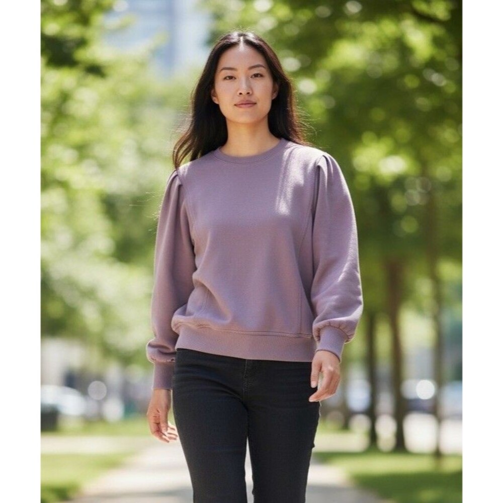 A New Day Puff Shoulder Sweatshirt Women’s Size Medium Lavender Gray Cozy  EUC